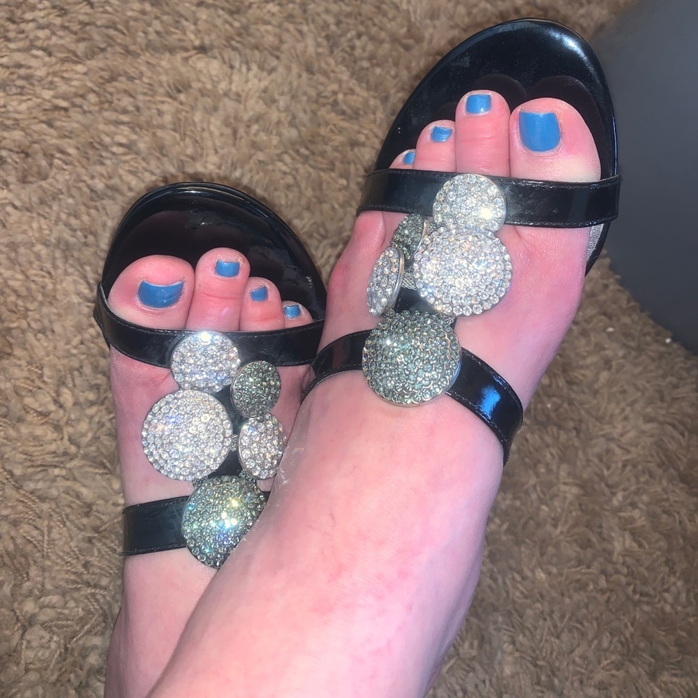White House Black Market 7 Jeweled  wedge dressy black Patent Worn One Time.